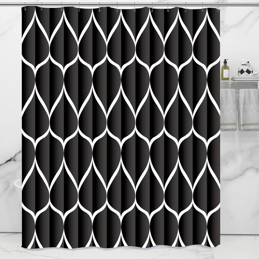 Bathveil Gray Geometric Shower Curtain, Water Repellent, with 12 Hooks, Machine Washable, 72 x 72 in