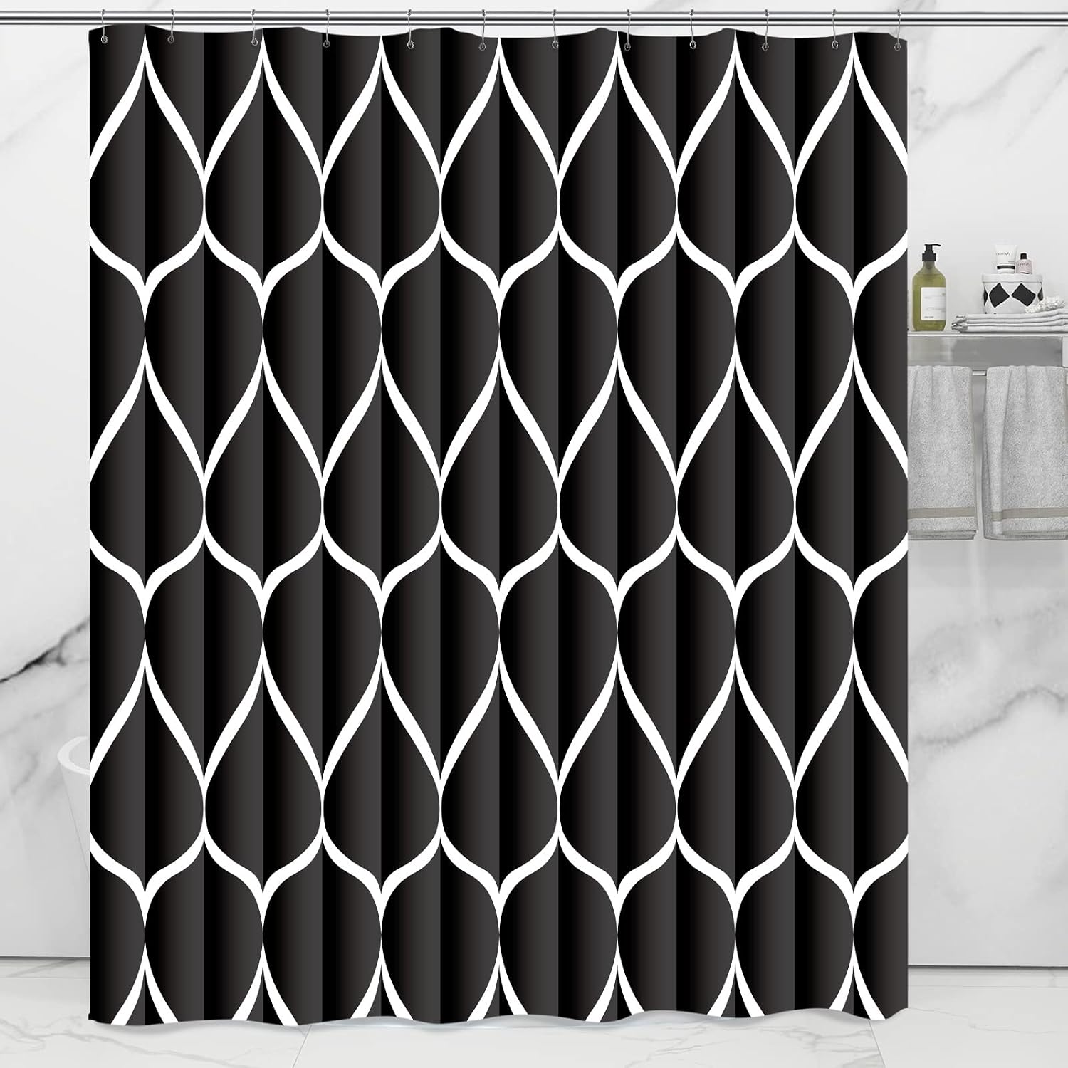 Bathveil Gray Geometric Shower Curtain, Water Repellent, with 12 Hooks, Machine Washable, 72 x 72 in