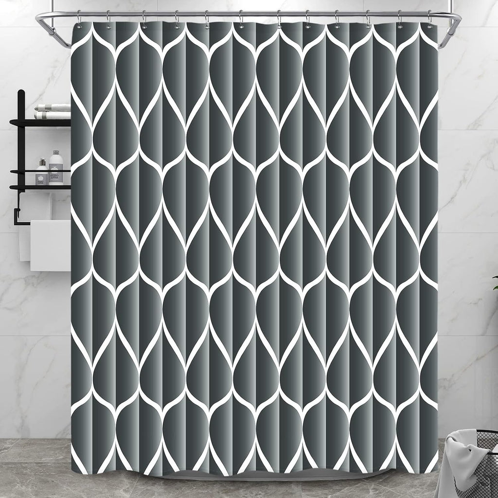 Bathveil Gray Geometric Shower Curtain, Water Repellent, with 12 Hooks, Machine Washable, 72 x 72 in