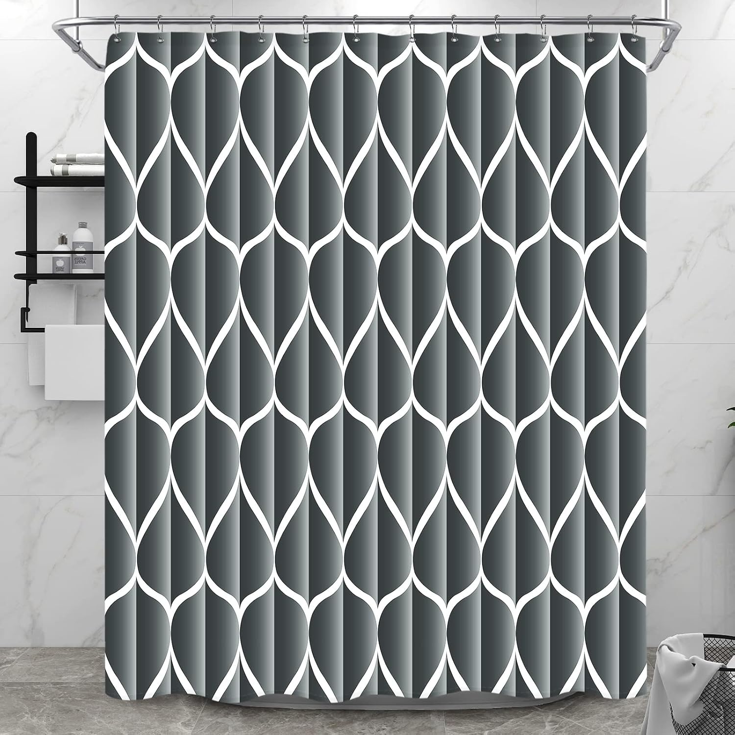 Bathveil Gray Geometric Shower Curtain, Water Repellent, with 12 Hooks, Machine Washable, 72 x 72 in