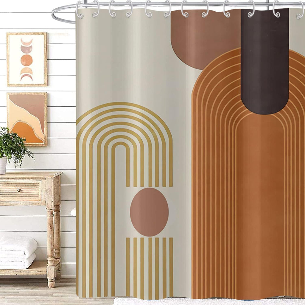 Bathveil Boho Minimalist Shower Curtain, Abstract Arch Sun Design, Waterproof Machine Washable, 72 x 72 in