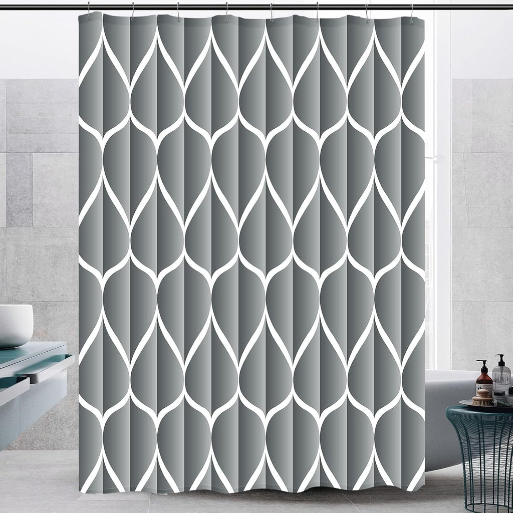 Bathveil Gray Geometric Shower Curtain, Water Repellent, with 12 Hooks, Machine Washable, 72 x 72 in