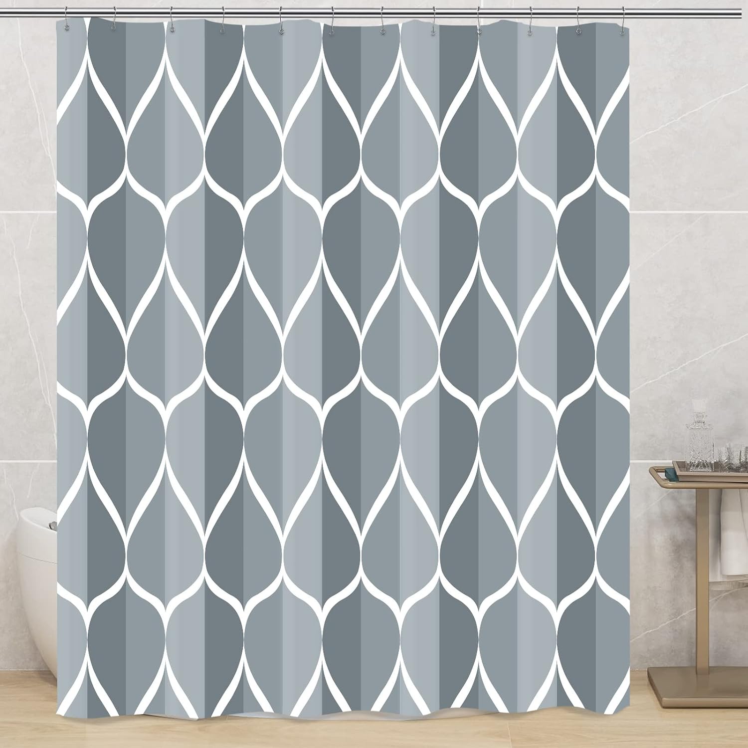 Bathveil Gray Geometric Shower Curtain, Water Repellent, with 12 Hooks, Machine Washable, 72 x 72 in