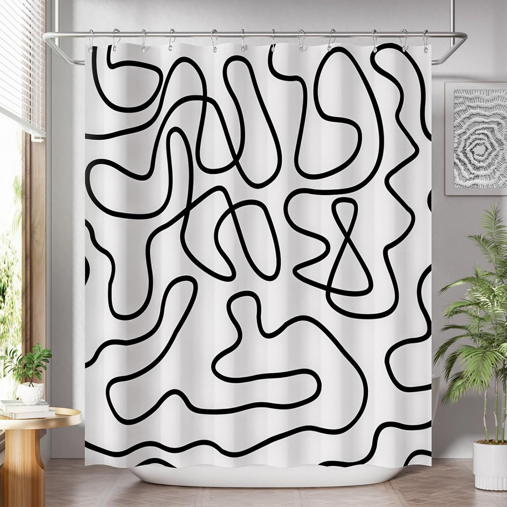 Bathveil Black White Striped Shower Curtain Farmhouse Washable with Hooks