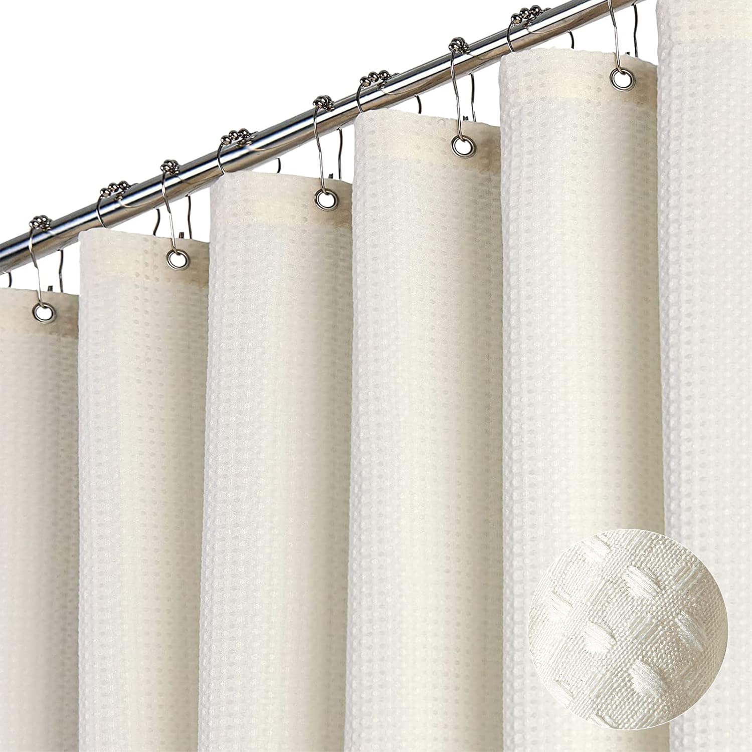 Bathveil Sage Green Shower Curtain, Waffle Textured Heavy Duty Fabric, 256GSM, with 12 Plastic Hooks, 72 x 72 in
