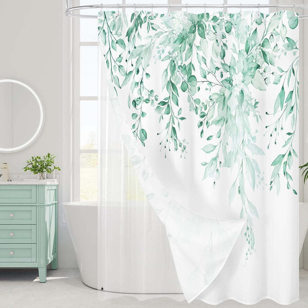 Bathveil Eucalyptus Shower Curtain Watercolor Floral Design Bathroom