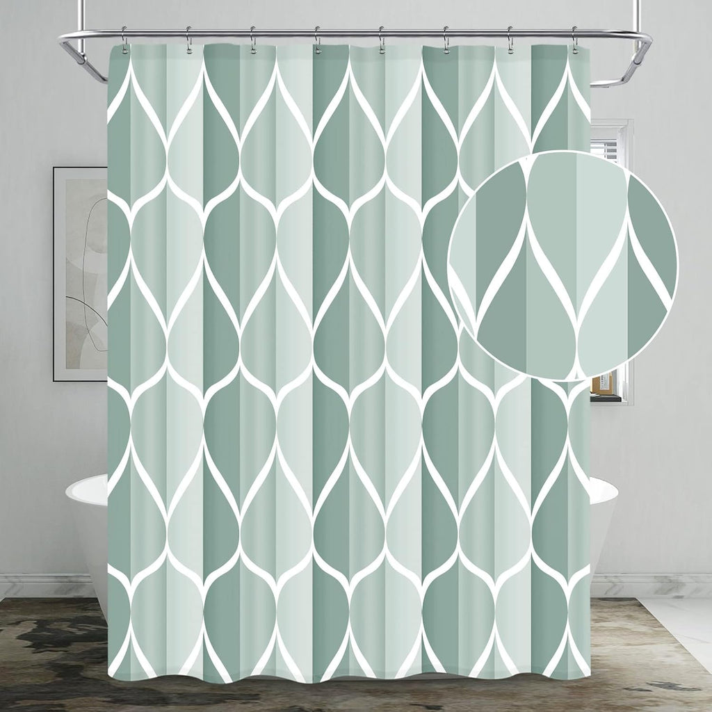 Bathveil Gray Geometric Shower Curtain, Water Repellent, with 12 Hooks, Machine Washable, 72 x 72 in
