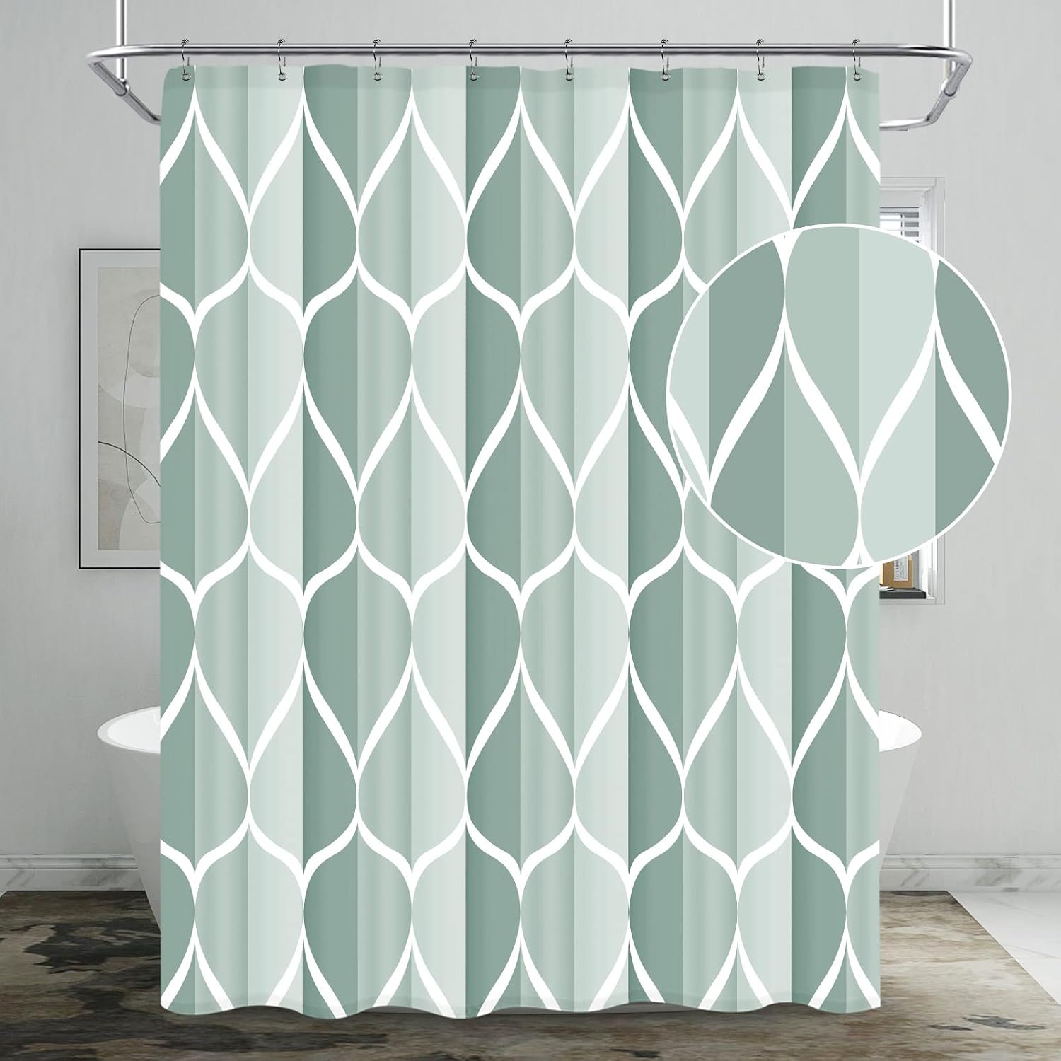 Bathveil Gray Geometric Shower Curtain, Water Repellent, with 12 Hooks, Machine Washable, 72 x 72 in