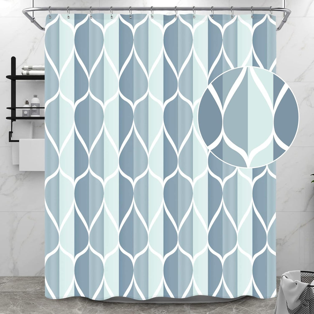 Bathveil Gray Geometric Shower Curtain, Water Repellent, with 12 Hooks, Machine Washable, 72 x 72 in