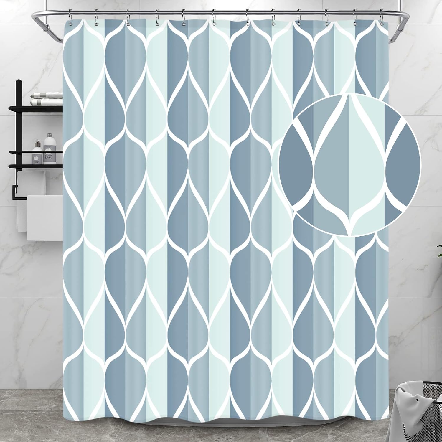 Bathveil Gray Geometric Shower Curtain, Water Repellent, with 12 Hooks, Machine Washable, 72 x 72 in