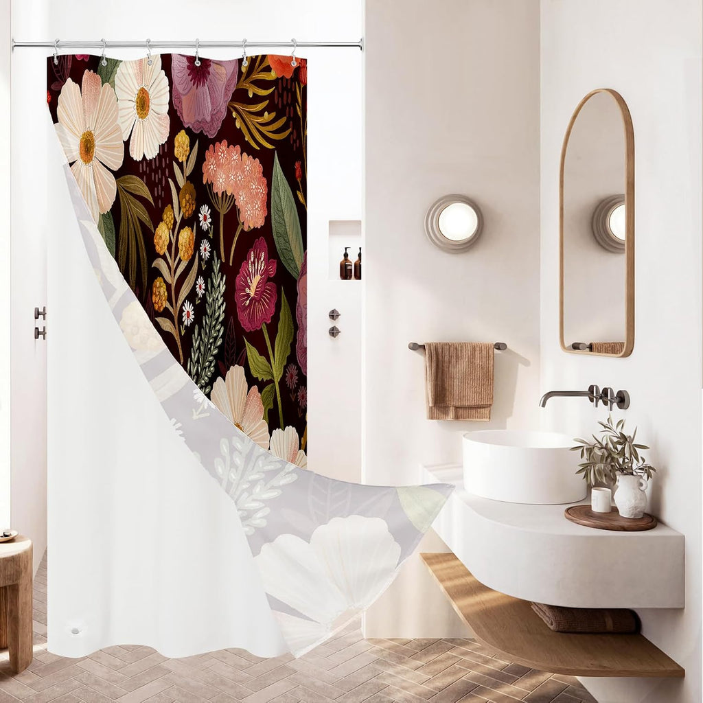 Bathveil Boho Floral Shower Curtain, Colorful Abstract Flower Pattern, 72 x 72 in
