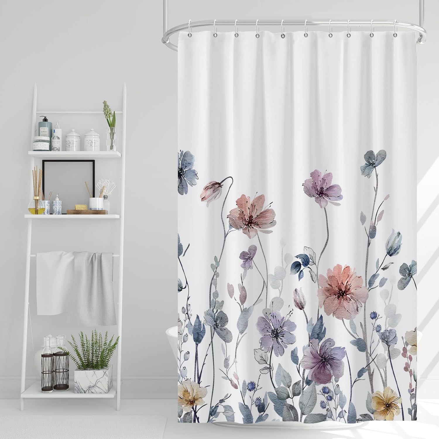 Bathveil Blue Marble Shower Curtain, Waterproof Washable, with Hooks, 72 x 72 in