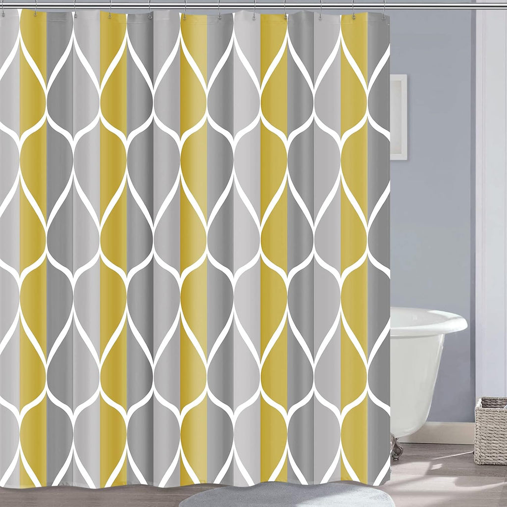 Bathveil Gray Geometric Shower Curtain, Water Repellent, with 12 Hooks, Machine Washable, 72 x 72 in