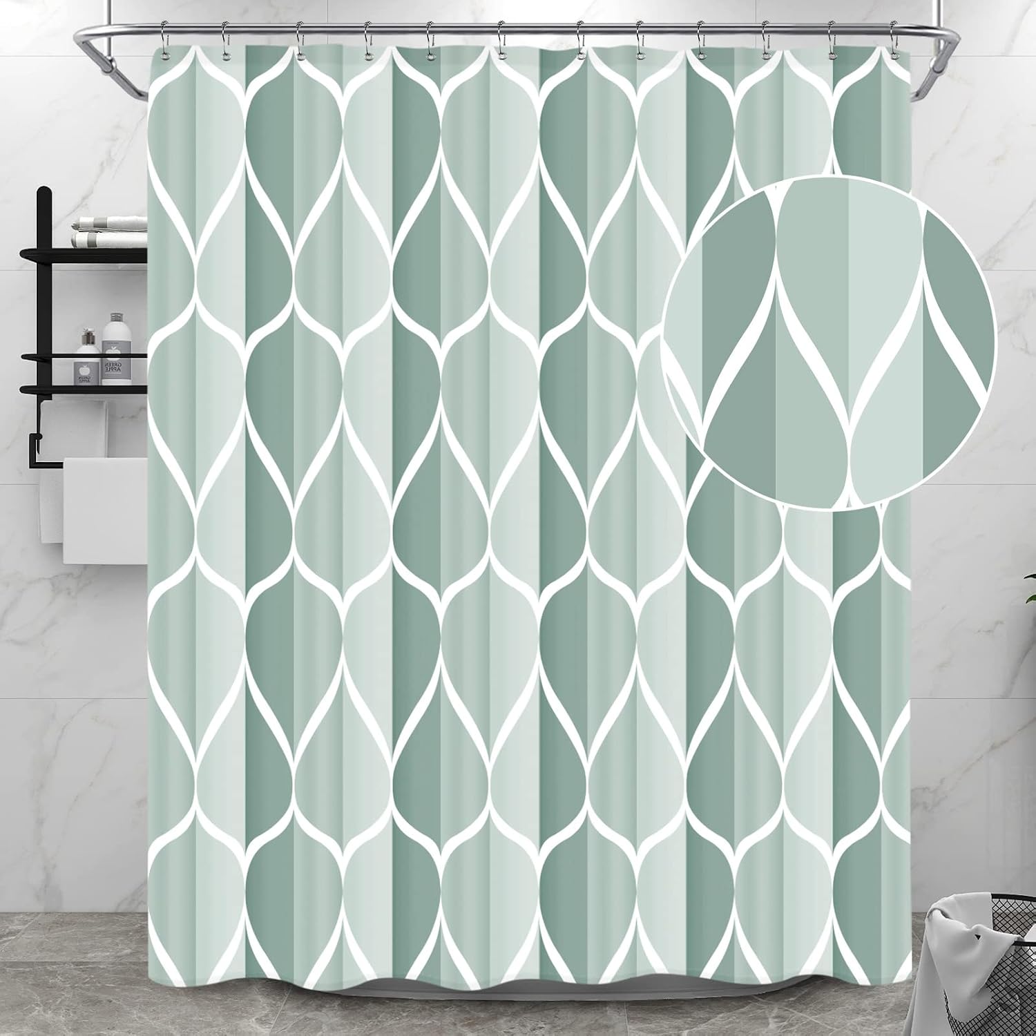 Bathveil Gray Geometric Shower Curtain, Water Repellent, with 12 Hooks, Machine Washable, 72 x 72 in