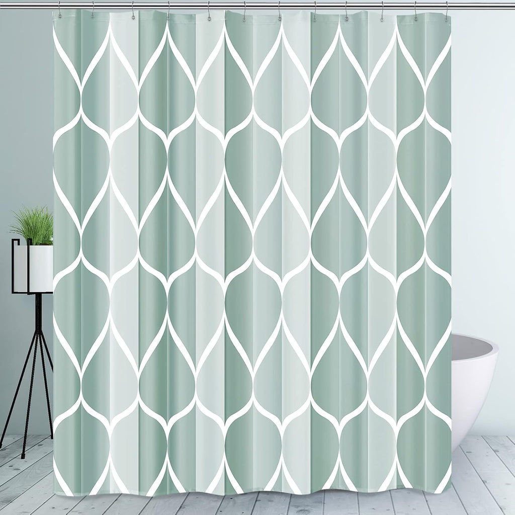 Bathveil Gray Geometric Shower Curtain, Water Repellent, with 12 Hooks, Machine Washable, 72 x 72 in