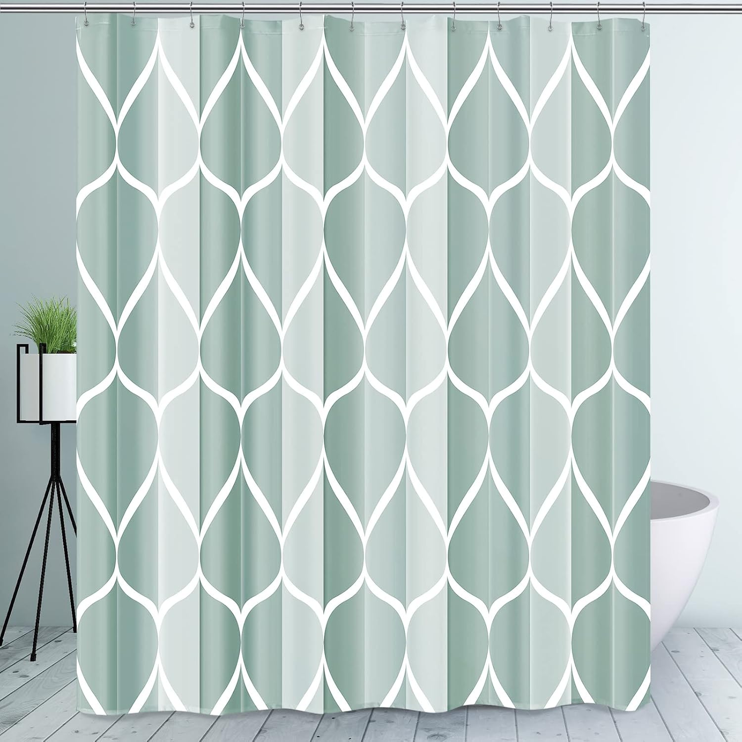 Bathveil Gray Geometric Shower Curtain, Water Repellent, with 12 Hooks, Machine Washable, 72 x 72 in