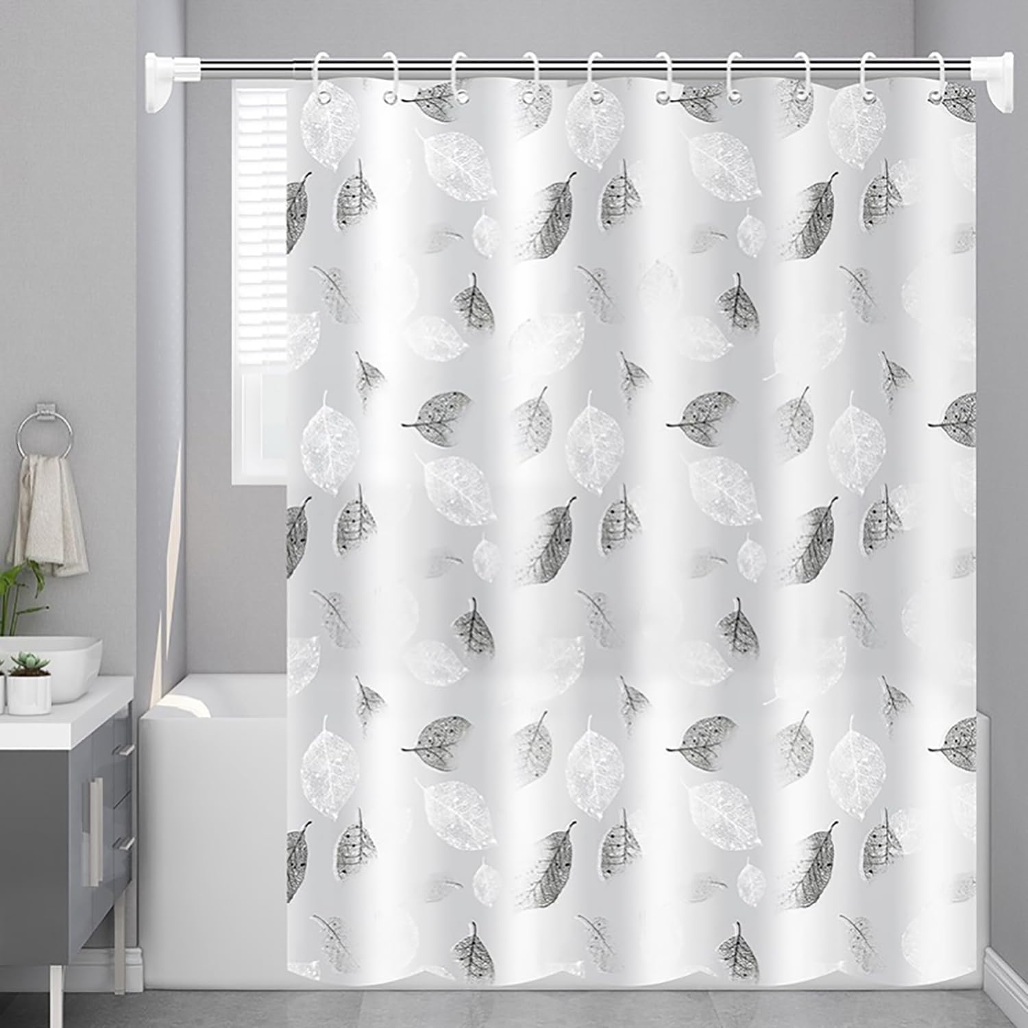 Bathveil Banana Leaves Shower Curtain Liner, 4G PEVA Waterproof, with Grommets and 3 Magnetic Weights, 72 x 72 in