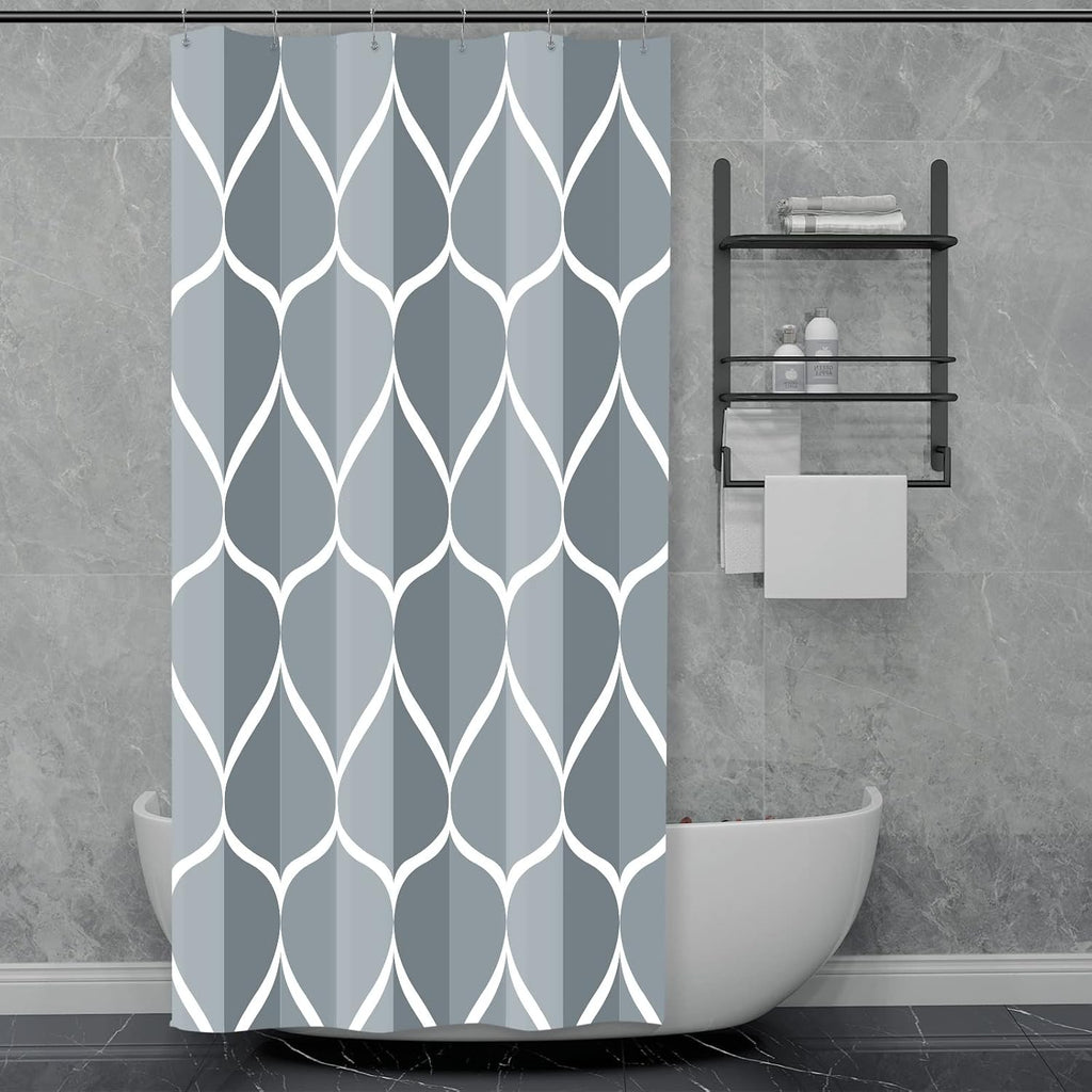 Bathveil Gray Geometric Shower Curtain, Water Repellent, with 12 Hooks, Machine Washable, 72 x 72 in