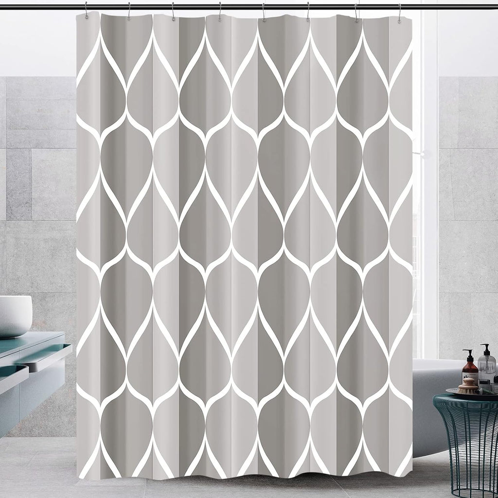 Bathveil Gray Geometric Shower Curtain, Water Repellent, with 12 Hooks, Machine Washable, 72 x 72 in