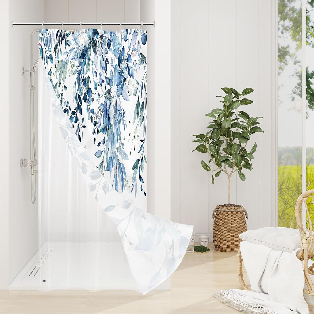 Bathveil Eucalyptus Shower Curtain Watercolor Floral Design Bathroom