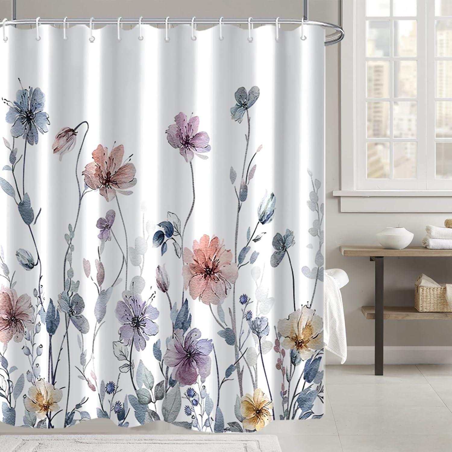 Bathveil Blue Marble Shower Curtain, Waterproof Washable, with Hooks, 72 x 72 in