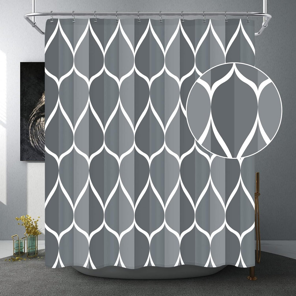 Bathveil Gray Geometric Shower Curtain, Water Repellent, with 12 Hooks, Machine Washable, 72 x 72 in