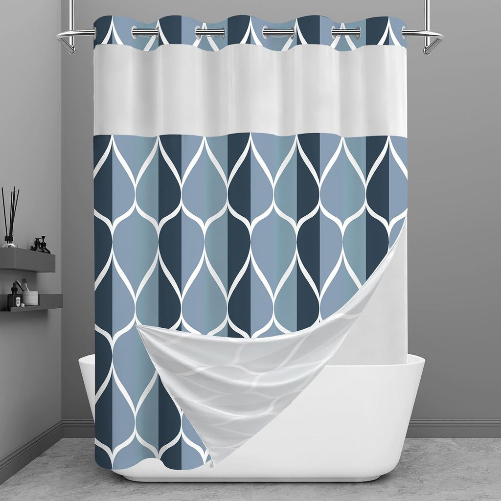 Bathveil Geometric Shower Curtain Water Repellent with Hooks