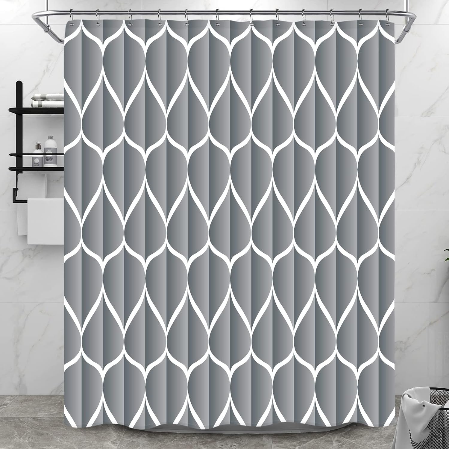Bathveil Gray Geometric Shower Curtain, Water Repellent, with 12 Hooks, Machine Washable, 72 x 72 in