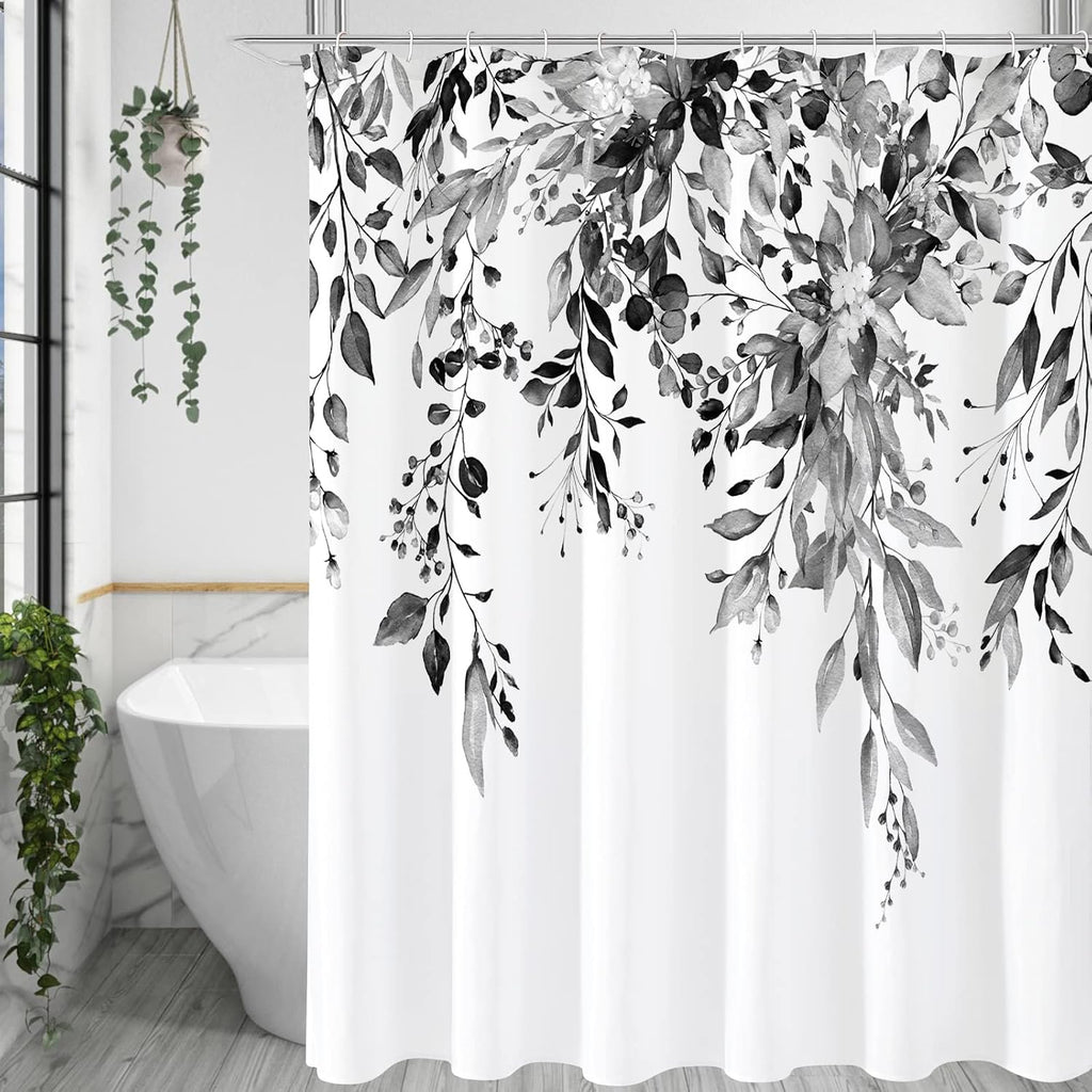 Bathveil Eucalyptus Shower Curtain Watercolor Floral Design Bathroom