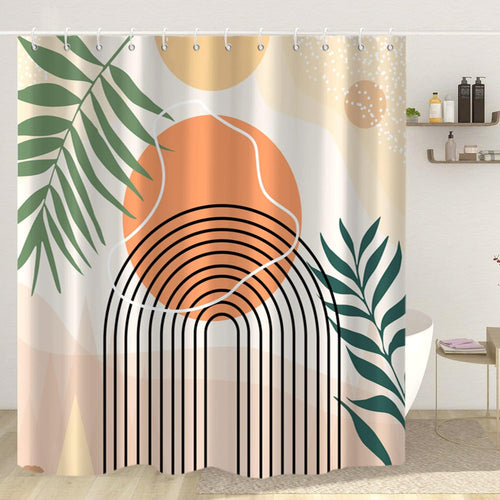 Bathveil Boho Minimalist Shower Curtain Arch Sun Design Washable