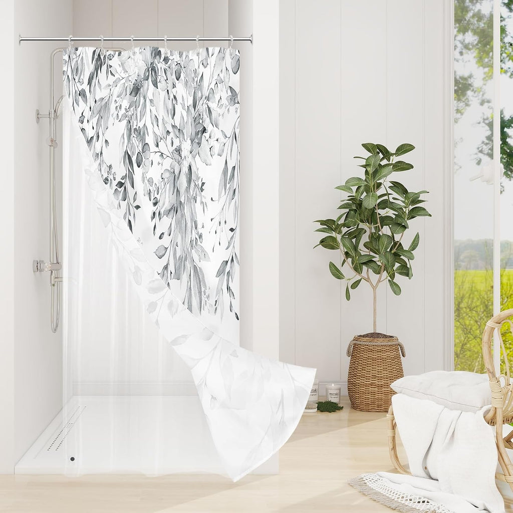 Bathveil Eucalyptus Shower Curtain Watercolor Floral Design Bathroom