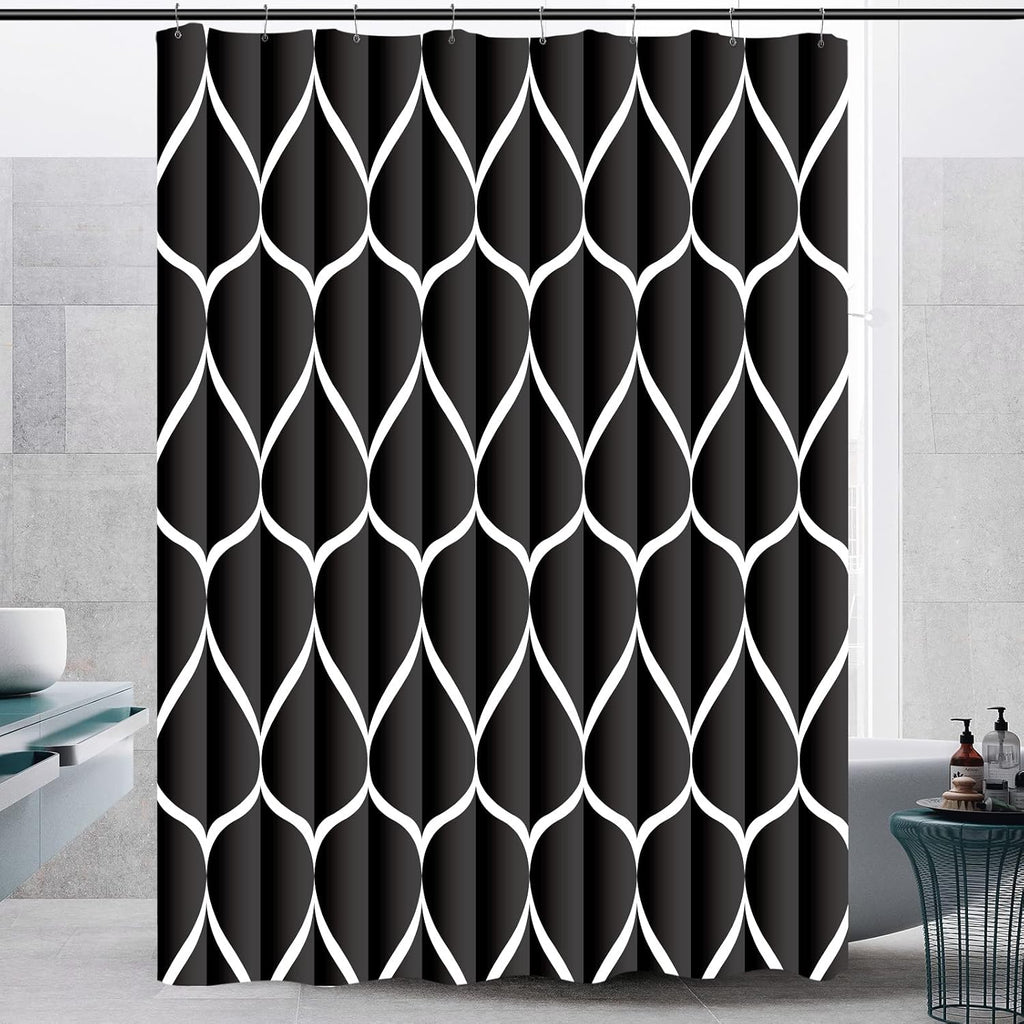 Bathveil Gray Geometric Shower Curtain, Water Repellent, with 12 Hooks, Machine Washable, 72 x 72 in