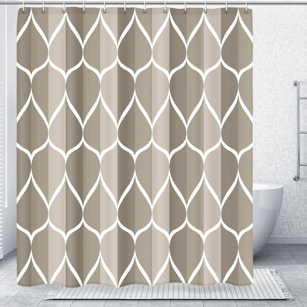 Bathveil Geometric Shower Curtain Water Repellent with Hooks