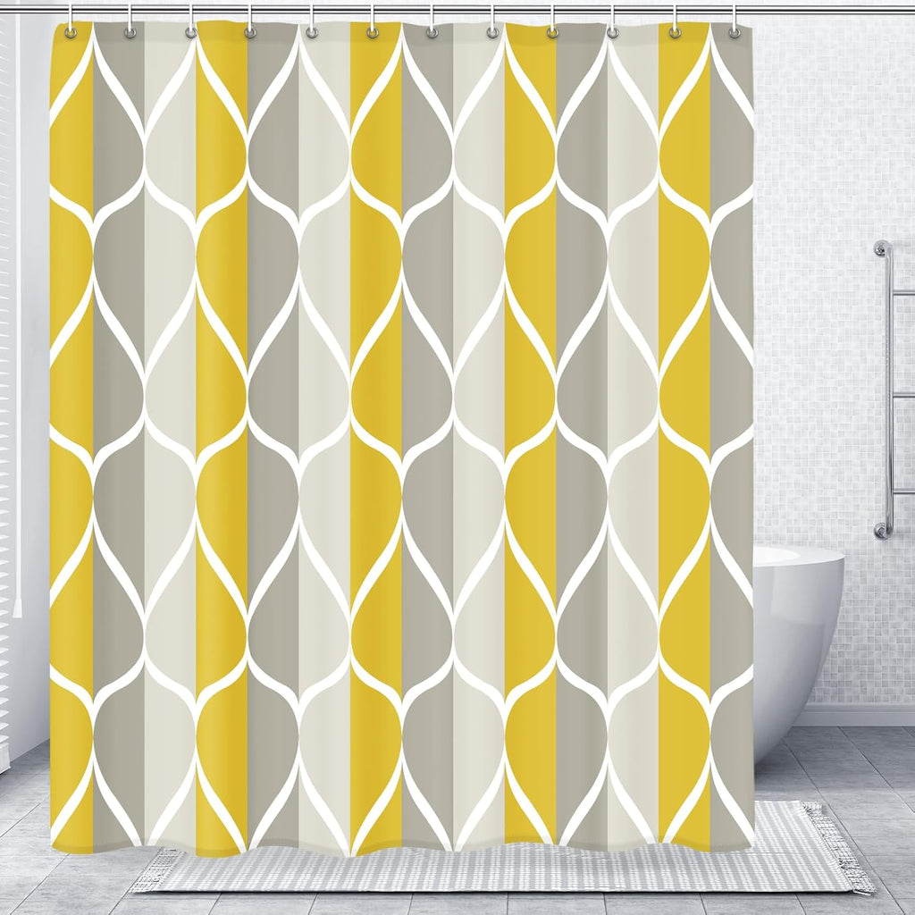 Bathveil Geometric Shower Curtain Water Repellent with Hooks