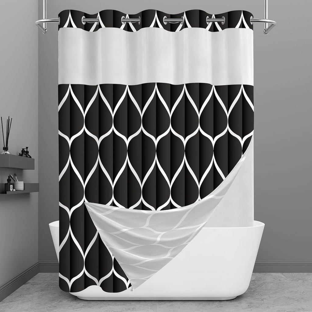 Bathveil Geometric Shower Curtain Water Repellent with Hooks