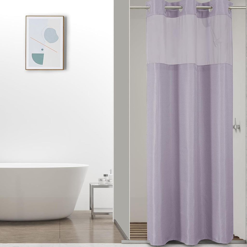 Bathveil No-Hook Shower Curtain Set, Waffle Weave, Mesh Top Window, Waterproof, 72 x 75 in, Sage Green