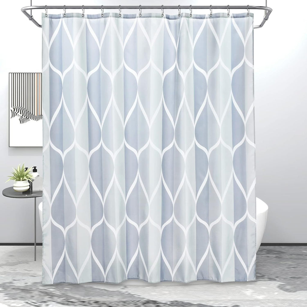 Bathveil Gray Geometric Shower Curtain, Water Repellent, with 12 Hooks, Machine Washable, 72 x 72 in