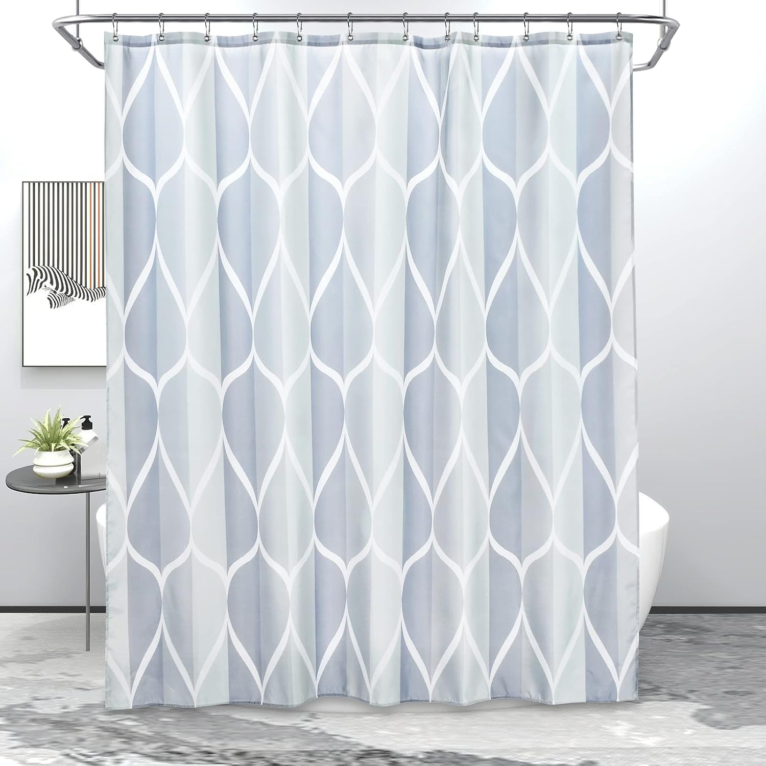 Bathveil Gray Geometric Shower Curtain, Water Repellent, with 12 Hooks, Machine Washable, 72 x 72 in