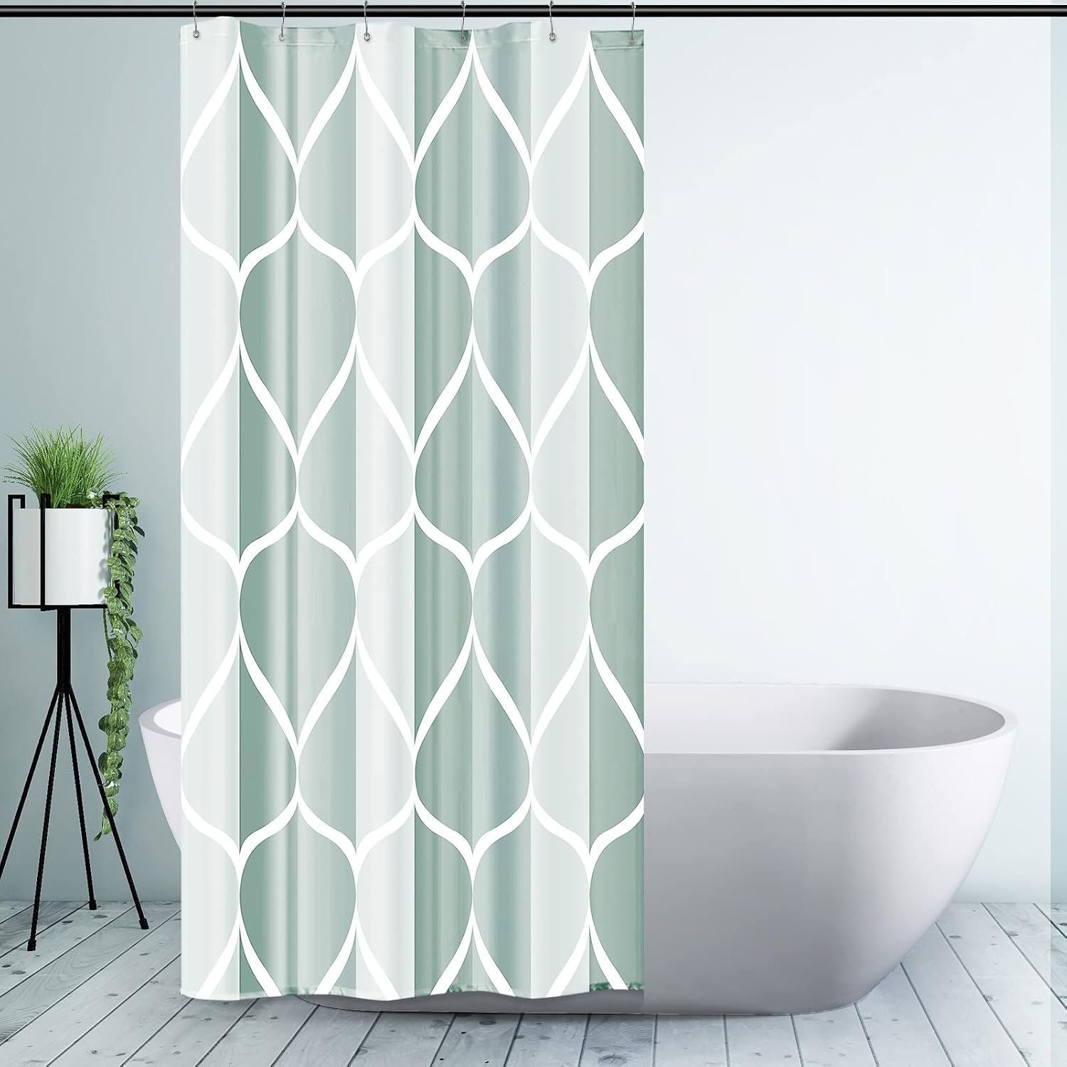 Bathveil Gray Geometric Shower Curtain, Water Repellent, with 12 Hooks, Machine Washable, 72 x 72 in