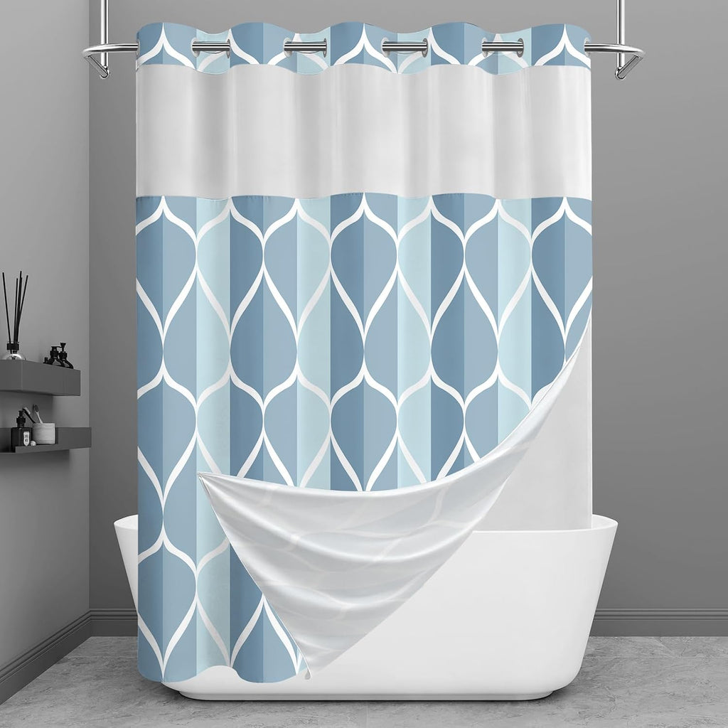 Bathveil Geometric Shower Curtain Water Repellent with Hooks