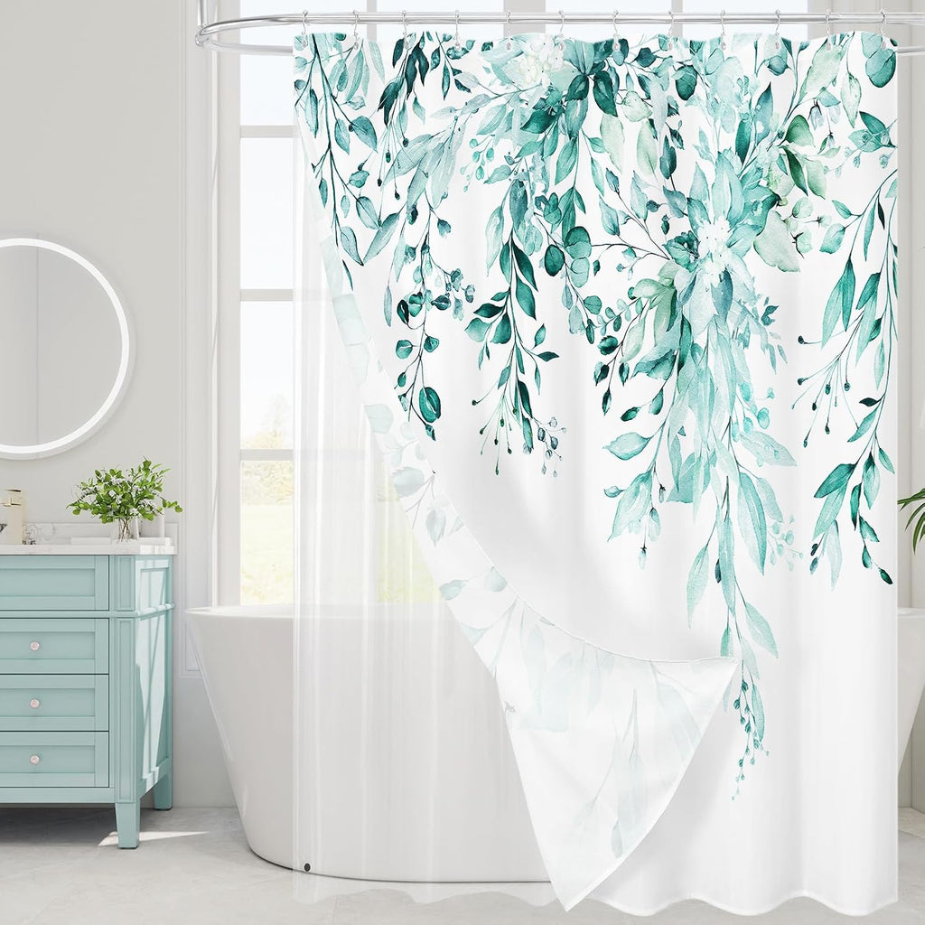 Bathveil Eucalyptus Shower Curtain Watercolor Floral Design Bathroom