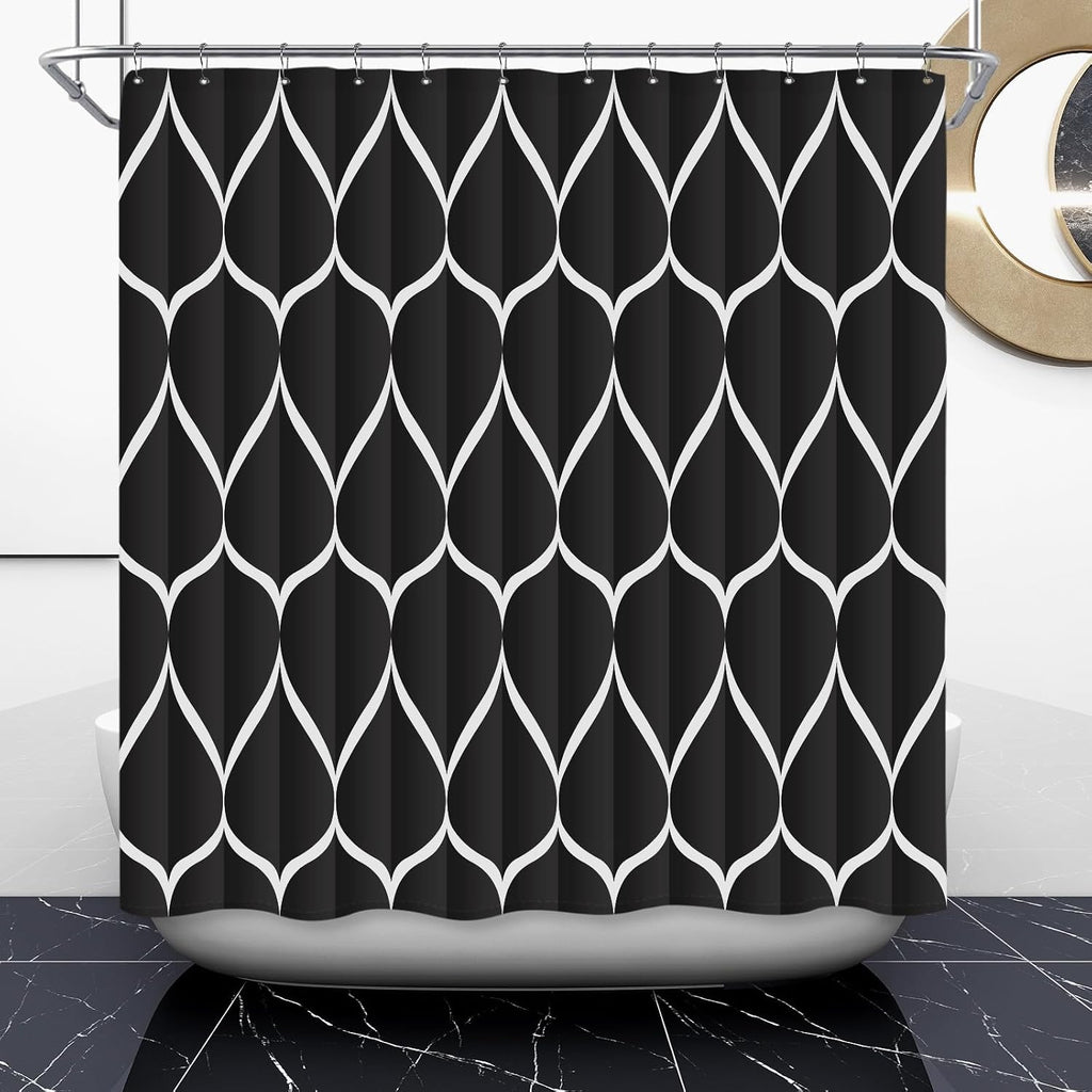 Bathveil Gray Geometric Shower Curtain, Water Repellent, with 12 Hooks, Machine Washable, 72 x 72 in