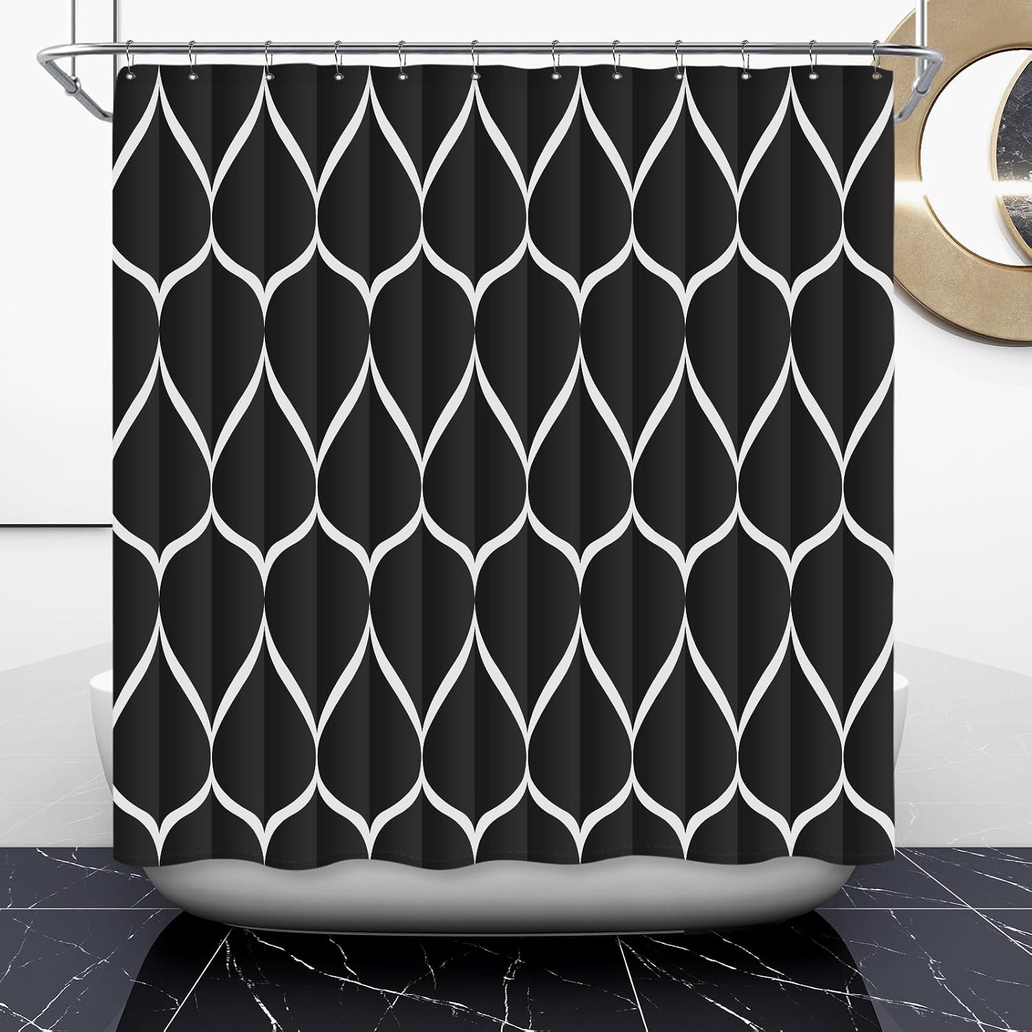 Bathveil Gray Geometric Shower Curtain, Water Repellent, with 12 Hooks, Machine Washable, 72 x 72 in
