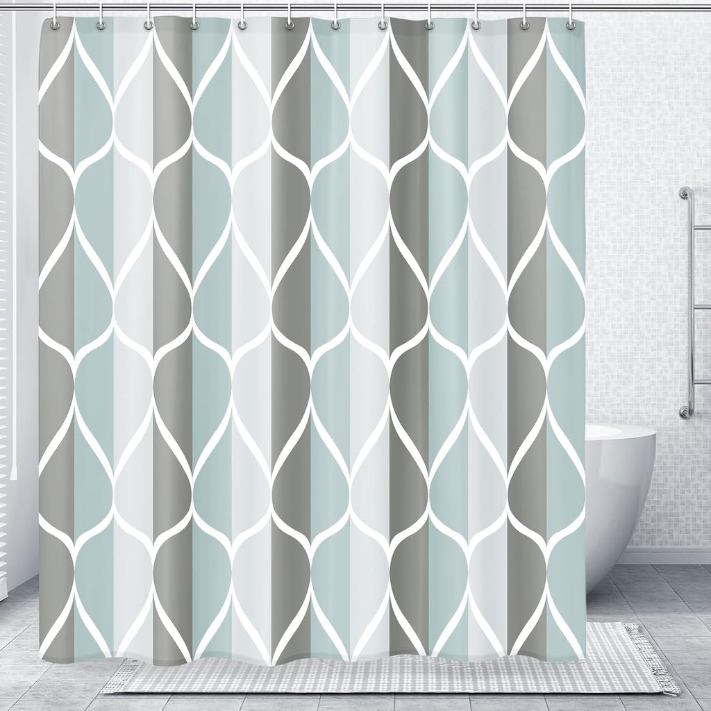 Bathveil Geometric Shower Curtain Water Repellent with Hooks