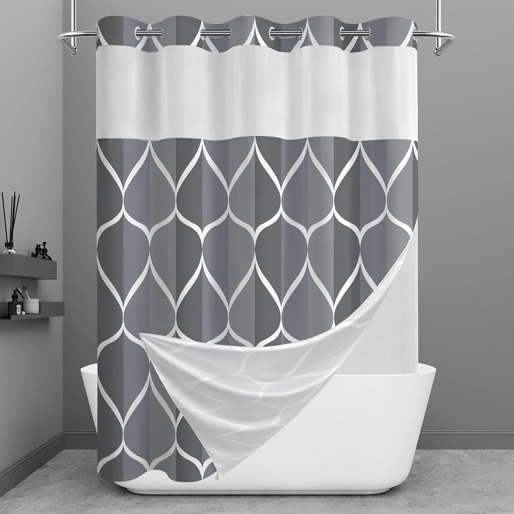 Bathveil Geometric Shower Curtain Water Repellent with Hooks
