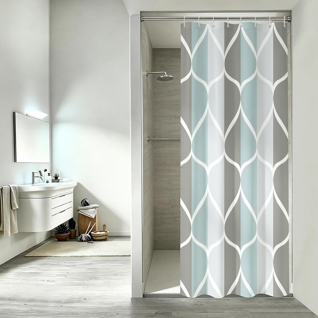 Bathveil Geometric Shower Curtain Water Repellent with Hooks