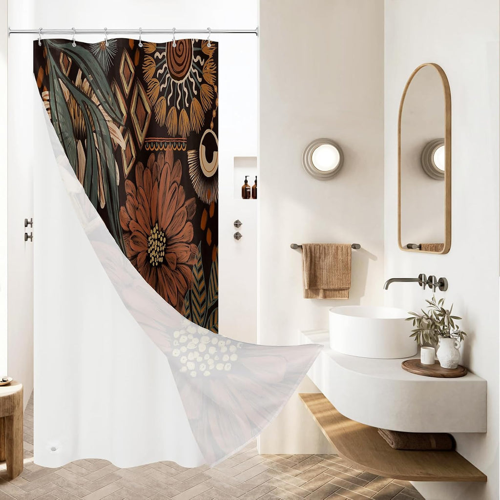 Bathveil Boho Floral Shower Curtain, Colorful Abstract Flower Pattern, 72 x 72 in