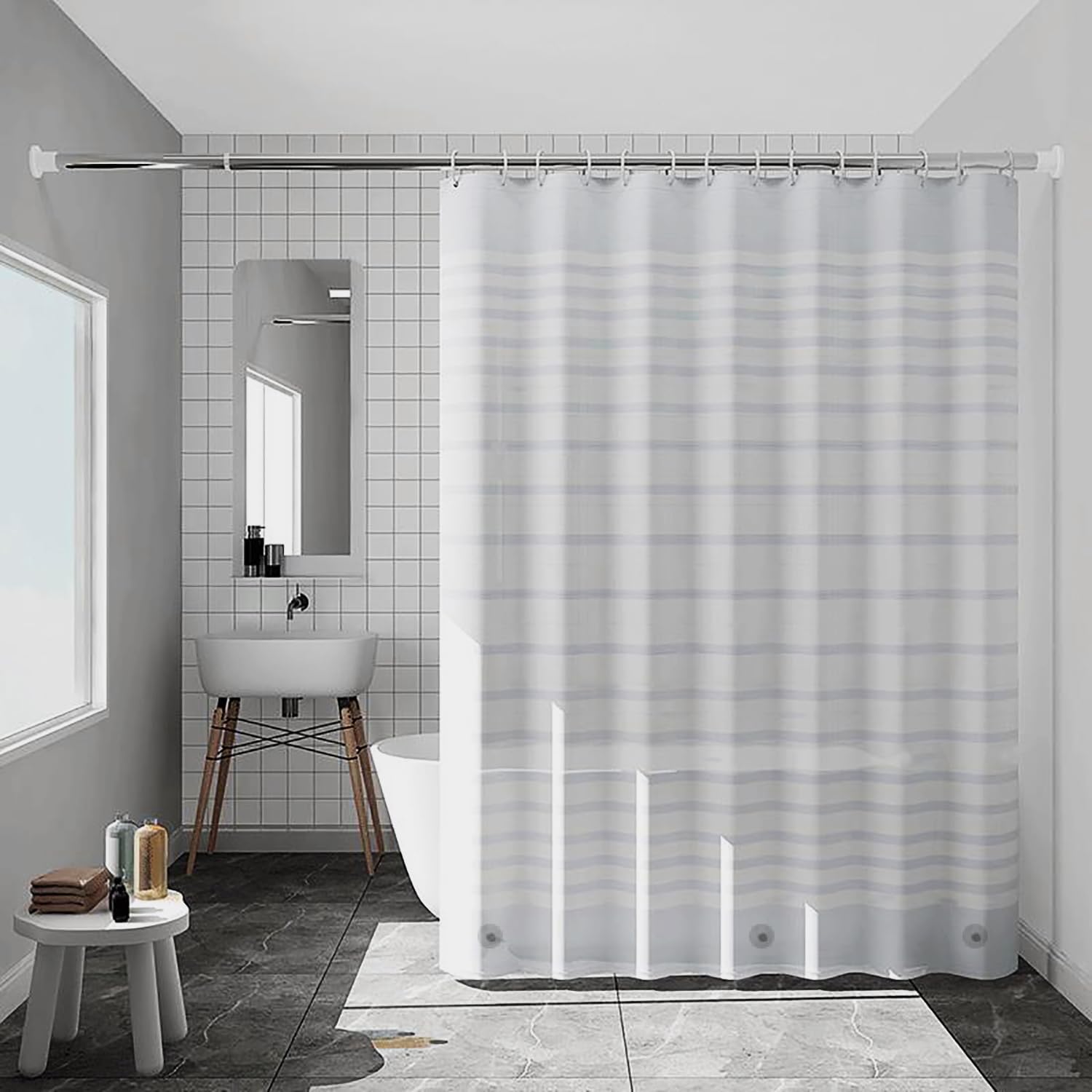 Bathveil Banana Leaves Shower Curtain Liner, 4G PEVA Waterproof, with Grommets and 3 Magnetic Weights, 72 x 72 in