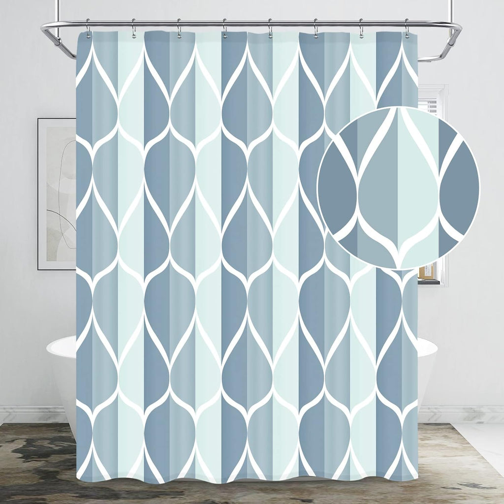 Bathveil Gray Geometric Shower Curtain, Water Repellent, with 12 Hooks, Machine Washable, 72 x 72 in