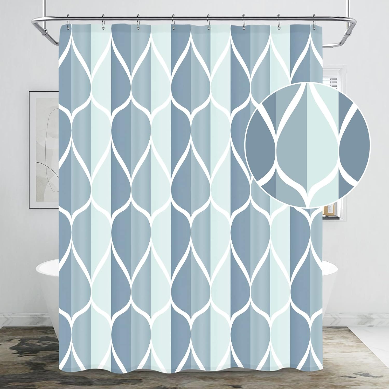 Bathveil Gray Geometric Shower Curtain, Water Repellent, with 12 Hooks, Machine Washable, 72 x 72 in